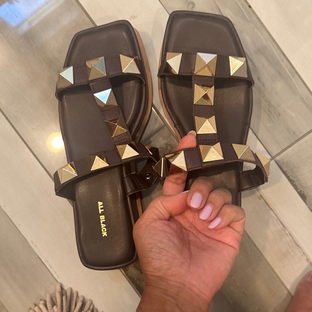 All Black Women's Sandals with Gold Studs size 40
